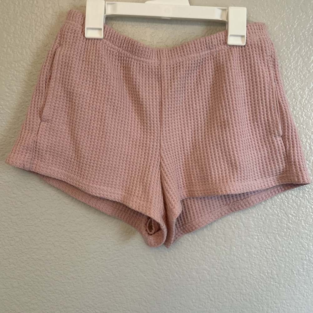 PacSun Women's Size XS Waffle-Knit Pull On Shorts Loungewear Pink Pockets